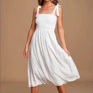 Lulus Looking Up White Smocked Tie-Strap Midi Dress